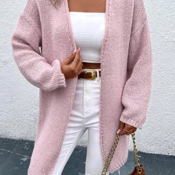 Contemporary Open Front Sweater knit Cardigan  Pink - Picture 5 of 6